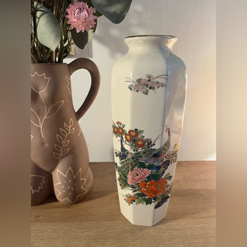 Peacock Floral Antique Vase